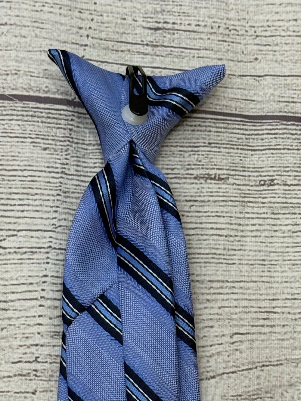 Boys Blue & Black Striped Pre-Tied Necktie 17” Adjustable Dress Tie